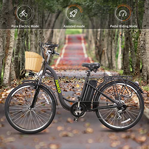 NAKTO Electric 350W Ebike 26'' Electric Bicycle,25MPH Adults Ebike with Removable 36V10.4Ah Battery, Professional 6 Speed Gears with LCD Display