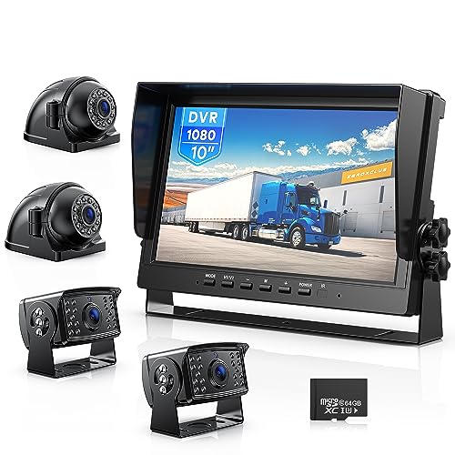 ZEROXCLUB 10" HD Backup Camera System Kit, Loop Recording Large Monitor with Wired Rear View Camera, IR Night Vision Waterproof Camera with Safe Parking Lines for Bus, Semi-Truck, Trailer, RV, BY104A