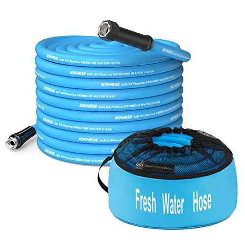 Kohree 50FT RV Water Hose with Storage Bag, 5/8" Drinking Water Hose with Abrasion-Resistant Cover and Ergonomic Grip Aluminum Fittings, Leak Free, No Kink, Heavy Duty, Flexible for Camper Garden