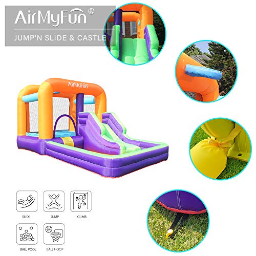 AirMyFun Bounce House,Bouncer Slide with Large Ball Pool,Jumper Bouncing Slide House,Bouncy Castle House with Air Blower for Outdoor Entertainment