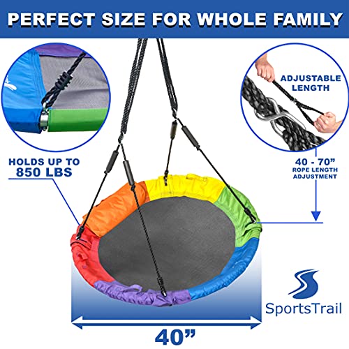 Tree Swing Saucer Swing for Kids Outdoor – 40” Nest Swing Circle Swing for Tree – Hanging Swing with Steel Frame, Frictionless Swivel, Carabiners, Nylon Ropes, Handles & Thick Padding by SportsTrail