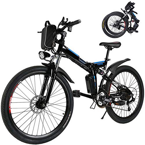 26 inch Folding Electric Mountain Bike for Adults Commuting Electric Bike with 36V 8AH Lithium-Ion Battery 250W Motor 21 Speed Gear & 3 Working Model Electric Bike E-Bike (Black)