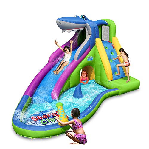 Action air Inflatable Waterslide, Shark Bounce House for Kids, Wet and Dry, 580W/0.8hp Air Blower Needed to Operate, Water Gun & Splash Pool (9417N-IP) Without Blower