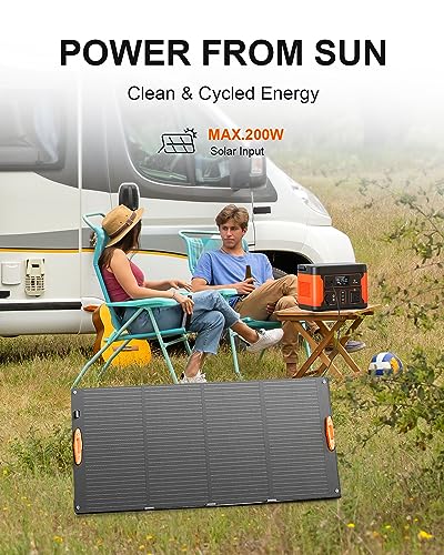 Portable Power Station 600W(Peak 1200W), Tiexei Solar Generator Backup 550Wh LiFePO4 Battery Pack with 110V AC Outlet, Pure Sine Wave Powerhouse with LED Light for RV Camping Fishing Home Emergency