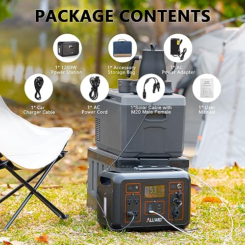 ALLWEI Portable Power Station 1200W(Peak 2400W), 1132Wh Solar Generator with 4 * 120V AC Outlet, 6* USB-C PD 60W, Outdoor Solar Power Generator for RV Camping Power Outage Home(Solar Panel Optional)