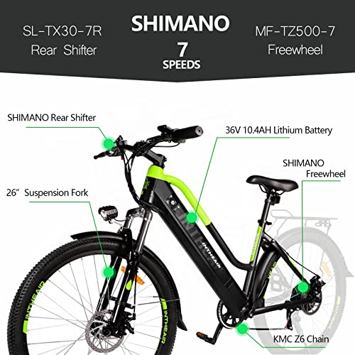 INTHEAIR Electric Bike, 350W Electric Bicyles for Adults, Portable Hidden Fast-Charge Battery Ebike, 26 Inch Commuter Ebike Electric Mountain Bike Low Step Frame Ebike, Shimano 7 Speed 20MPH