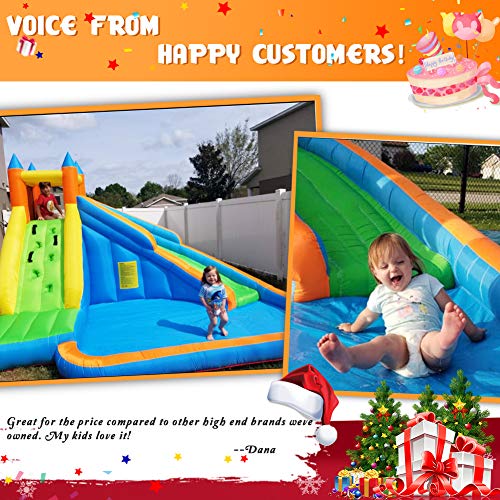 Doctor Dolphin Inflatable Bounce Slide Water Park Backyard Bouncy Slide House with Air Blower for Kids Outdoor