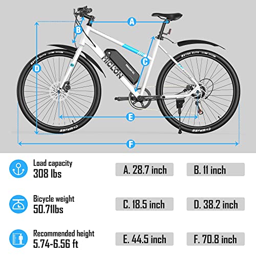 MICLON Macmission 100 Electric Bike for Adults, 2X Faster Charge, 36V/13Ah Removable Battery, Up to 44 Miles Range, 350W Electric Commuter Bike, Shimano 7-Speed Gear, 27.5" Ebike - White
