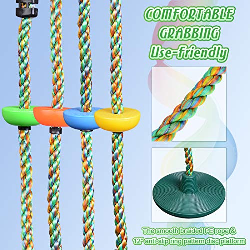 Funlove Climbing Rope Tree Swing with Platforms and Disc Swings Seat - Playground Swing Set Accessories Outdoor for Kids - Trees House Tire Saucer Swing Outside Playset Toys