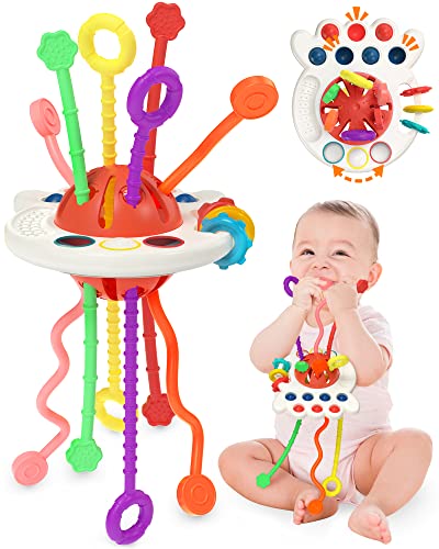 Yetonamr Baby Sensory Montessori Toy for 6-12-18 Months, Pull String Silicone Teething Toy, Educational Bath Learning Birthday Gift Travel Toy for 1 2 3 Year Old Boy and Girl Infant Toddlers