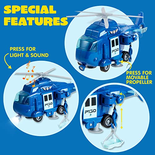JOYIN 4 Packs Emergency Vehicle Toy Playsets, Friction Powered Vehicles with Light and Sound, Including Fire Truck, Ambulance Toy, Play Police Car and Toy Helicopter, Best Toddler Kids Boys Gifts