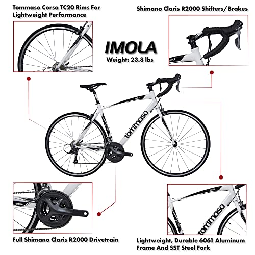 Tommaso Imola Endurance Aluminum Road Bike, Shimano Claris R2000, 24 Speeds - White - Extra Small