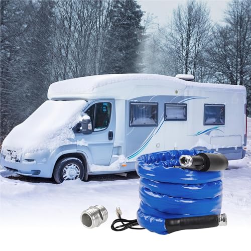 Richeer 15 FT Heated Drinking Water Hose For RV, 5/8" Inner Diameter Freeze Protection Down To -20°F/-28°C Energy-Saving Thermostat, Includes 3/4"Adapters, Fit For RV/Campers/Homes