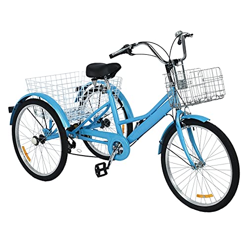 Mliyany 24 inch Adult Tricycles 7 Speed, Adult Trikes 3 Wheel Bikes, Three-Wheeled Bicycles Cruise Trike with Shopping Basket for Seniors, Women, Men. (06-Blue)