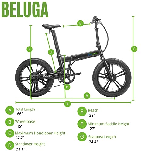 Qualisports Beluga Electric Bike for Adults Fat Tire Folding Ebike Women Men 48V 500W 20inch 7 Speed Mountain Beach Snow Foldable Bicycle Cruiser Outdoor