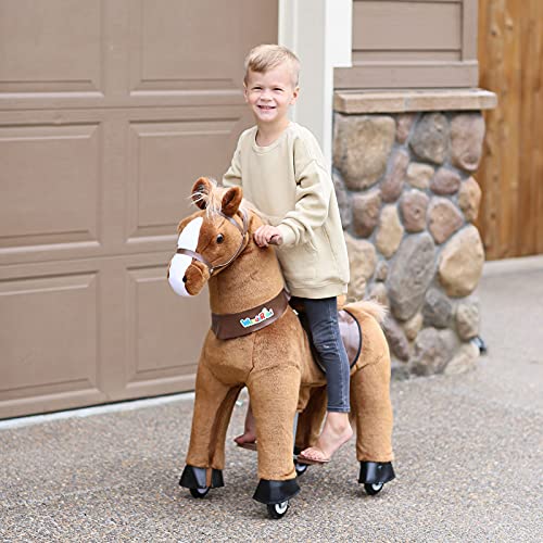 WondeRides Ride on Rocking Horse Toy Plush Walking Animal Giddy up Pony Mechanical Riding Horse Medium Size 4 for Toddler Age 4-9 (36 Inch Height), Walking Horse Toy with Wheels
