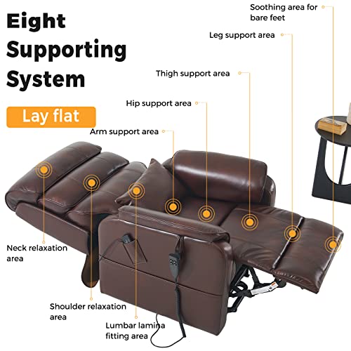 Irene House Lay Flat Sleeping Dual Motor Lift Recliner Chair for Elderly Infinite Position Soft Real Leather,9188 (Top Grain Match PU,Brown)