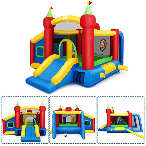 Inflatable Bounce House with Bounce Trampoline,Basketball Rim,Dart Target, Mystery House and Football Play Area,Suitable for Children Indoor or Outdoor Playhouse ,Without Blower