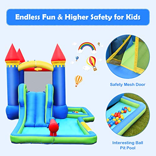 BOUNTECH Inflatable Water Slide, Jumping Bouncer Water Park with Climbing Wall, Ball Pit Pool, Water Cannon, Splash Pool, Ocean Balls, Water Slides for Kids Backyard w/Accessories (with Blower)