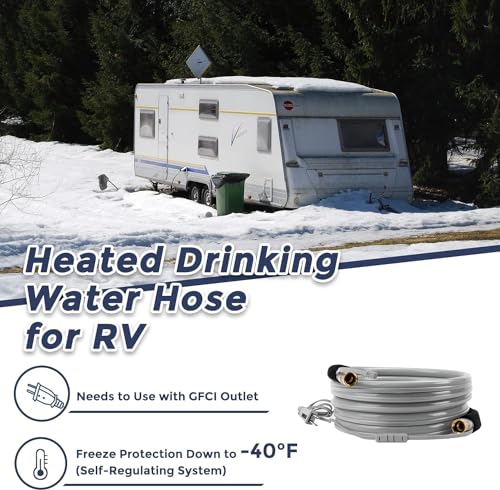 Giraffe Tools 50FT Heated Drinking Water Hose for RV, With Thermostat, Heated Hose for Camping, 5/8-Inches Lead and BPA Free RV Water Hose Withstand to -40℉,267Watts, for Car Care, Agriculture, etc.