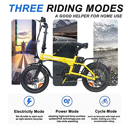 Nakto 16" Electric Bicycle,Foldable Electric Bikes with Removable 36V10AH Lithium Battery, 350W Motor City EBike for Adults (Yellow)