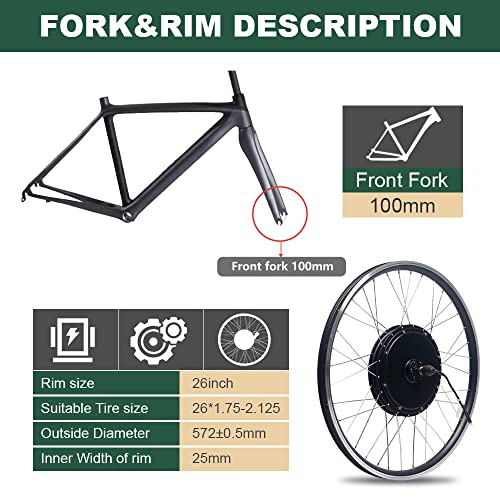 LECHEN Ebike Kit 48V 500W Brushless Non-Gear Cycling Hub Motor for Front 26Inch Wheel with LED900S for Electric Bicycle Conversion Kit