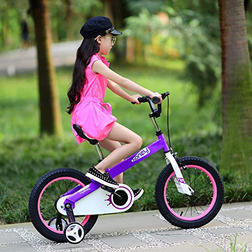 RoyalBaby Boys Girls Kids Bike 12 Inch Honey Bicycles with Training Wheels Child Bicycle Purple