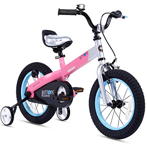 RoyalBaby Boys Girls Kids Bike 12 Inch Matte Button Bicycles with Training Wheels Child Bicycle Pink