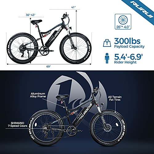 Eahora XT10 750W Electric Bike for Adult Up to 31MPH Electric Bicycle 48V 15AH Fat Tire Snow Beach Mountain Electric Bike with Full Suspension, Hydraulic Brakes, USB Color Display