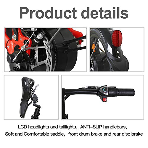 BRIGHT GG Electric Bike for Adults 16" Folding Ebike with 350W Motor and 36V10AH Lithium Battery,Red Electric Bicycle with Charger
