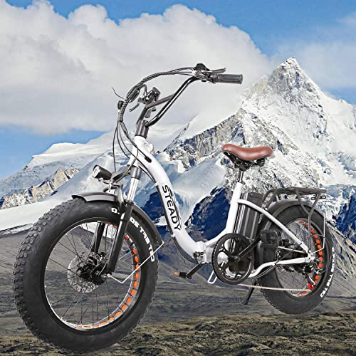 Electric Bicycle Fat Tire Ebike Mountain 20" Electric Bike with 500W Brushless Motor and 48V10AH Lithium Battery,Lock with Charger White
