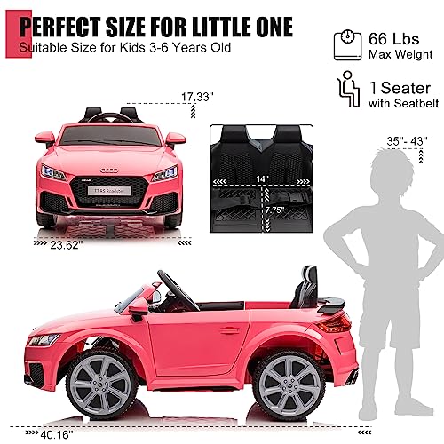 JOINATRE Licensed Audi TT RS Kids Ride On Car, 12V 7AH Battery Powered Electric Vehicle w/Parent Remote Control, LED Light, Horn, Music, Gift for Boys Girls (Pink)