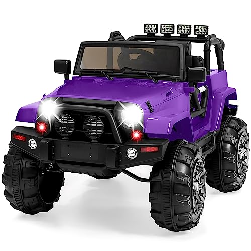 Best Choice Products Kids 12V Ride On Truck, Battery Powered Toy Car w/Spring Suspension, Remote Control, 3 Speeds, LED Lights, Bluetooth - Purple
