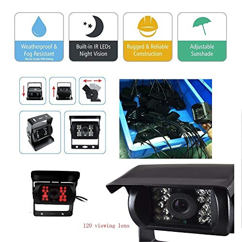 Camecho DC 12V 24V Vehicle Backup Camera System 2 x Rear View Camera Support Night Vision Waterpoof & 7" Monitor with Dual 34ft AV Cables Hardwire for Bus Truck Van Trailer RV Campers