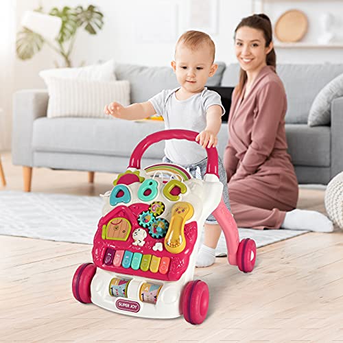 SUPER JOY 3 in 1 Baby Walker,Sit to Stand Learning Walkers & Removable Play Panel, Kids Early Activity Center with Lights & Sounds, Music Learning Play Toys Gift for Infant Boys Girls