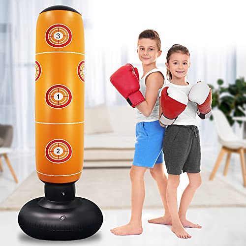 Christmas Kids Punching Bag, 63inch Free Standing Boxing Bag with Stand for Practicing Karate, Taekwondo, MMA in Adult Kids - Easy to Assemble Giftable for Home/Office/Workout (Yellow)
