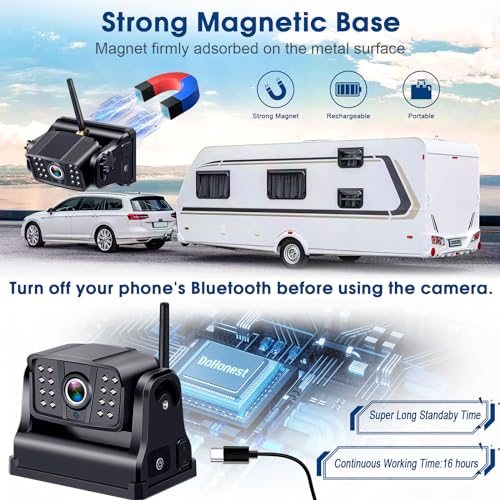 Wireless Backup Camera Magnetic WiFi: Rechargeable Truck Trailer Hitch Rear View Camera HD 1080P Car RV Camper Reverse Cam Night Vision Easy to Use for iPhone Android DoHonest V7