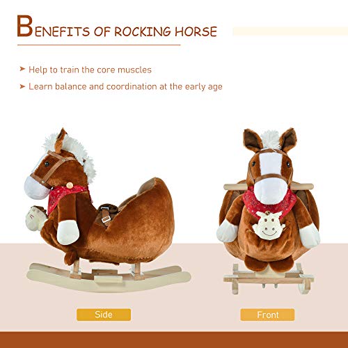 Qaba Kids Ride-On Rocking Horse Toy Rocker with Fun Song Music & Soft Plush Fabric for Children 18-36 Months, Brown