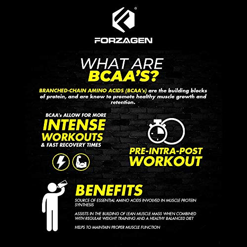 Forzagen BCAA Powder with Glutamine 30 Servings, Branched Chain Amino Acid Powder, Recovery Post Workout, Build, Hydration Available 4 Flavors (Blue Razz)