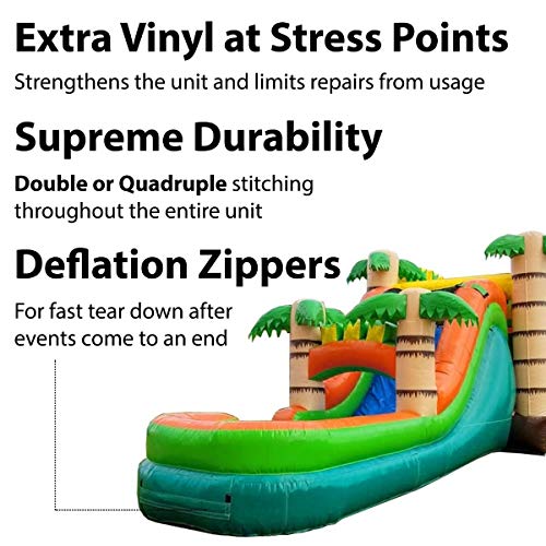 TentandTable Tropical Wet or Dry Mega Bounce House with Tunnel Front, Slide, and Climbing Wall Combo, Commercial Grade Inflatable, Blower Included