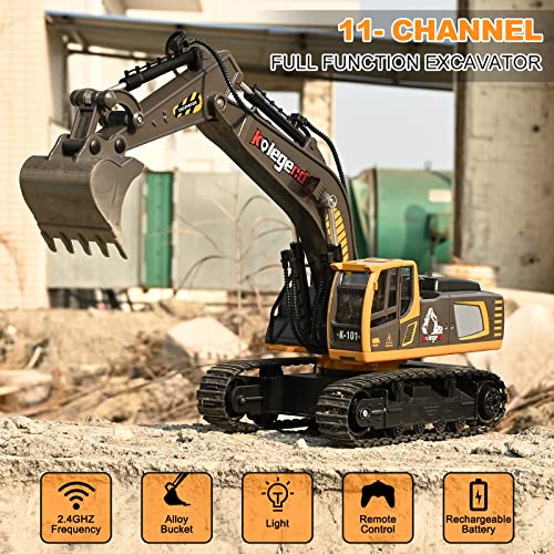 kolegend Remote Control Excavator Toy 16 Inch, 9 Channel RC Construction Vehicles Hydraulic Haulers Digger Toys Gift for 6 7 8 9 10 Years Old Kids Boys