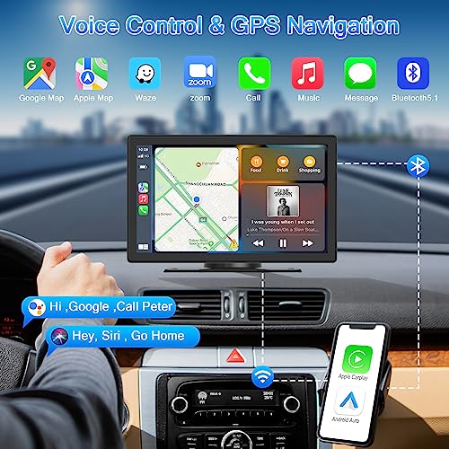 Skisea Wireless Apple Carplay Car Stereo,Portable 9'' Touch Screen Android Auto,2.5K Dash Cam,1080p Backup Camera DVR,Drive Mate Carplay Navigation with Mirror Link/Siri/FM/Bluetooth