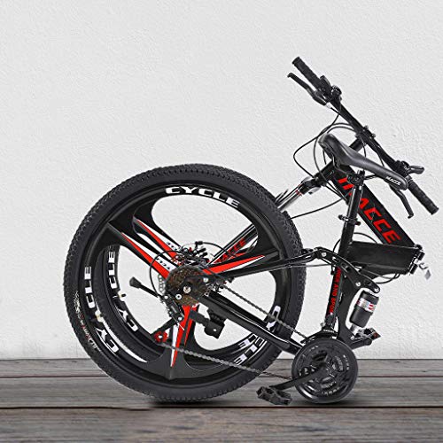 Fast Shipment -Adult Mountain Bikes - 26 Inch Steel Carbon Mountain Trail Bike High Carbon Steel Full Suspension Frame Folding Bicycles - 21 Speed Gears Dual Disc Brakes Mountain Bicycle (Black)