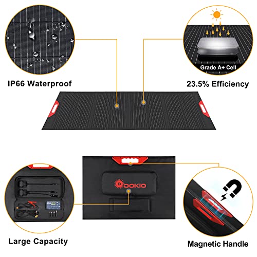 DOKIO 160W Pro 18V Portable Solar Panel Kit Folding Solar Charger for 12v Batteries/Power Station AGM LiFePo4 RV Camping Trailer Car Marine…