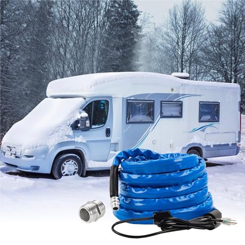 Richeer 25 FT Heated Drinking Water Hose for RV, 5/8" Inner Diameter Freeze Protection Down to -20°F/-28°C Energy-Saving Thermostat, Includes 3/4" Adapters, Fit for RV/Campers/Homes