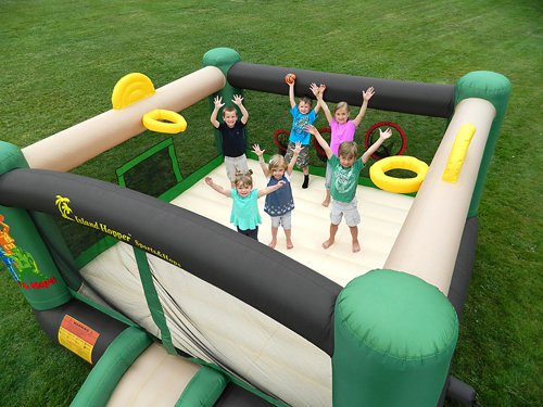 Island Hopper Sports & Hops Recreational Kids Bounce House with a Basketball Court, Soccer Field, Baseball & Football Throw Game and Large re-enforced Jump Area