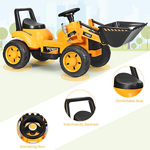Costzon Ride on Car, Excavator Toy w/Front Loader, Horn, Forward/Backward, Controllable Digging Bucket, Digger, 6V Battery Powered Electric Vehicle Construction Tractor, Electric Car for Kids