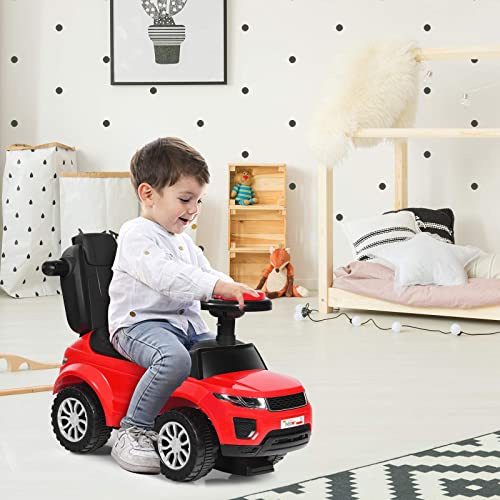 3 in 1 Ride on Push Car, Toy Stroller for Boys Girls with Push Handle, Baby Foot-to-Floor Sliding Walker, Music, Horn, Light, Under Seat Storage (red)