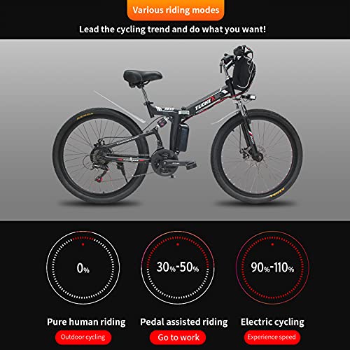 Jacgood Electric Bike for Adults, 500W/1000W Folding Electric Mountain Bike 26'' Electric Bicycle, Adults Ebike with Removable Battery, Professional 21 Speed, Full Suspension Electric Bike Foldable