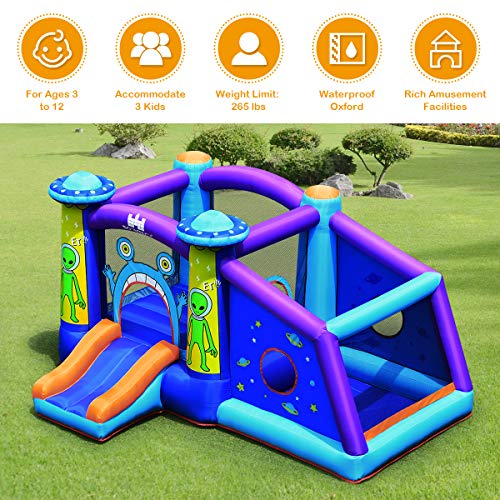 BOUNTECH Inflatable Bounce House, Alien Style Bouncy Castle w/ Large Jumping Area, Slide, Ball Pit, Mesh Protection, Stakes, Repair Kit, Carry Bag, Kids Jumper Bounce House for Indoor Outdoor